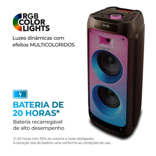 Caixa Amplificada AIWA Party Box PB05, 200W, Conexão USB, Bluetooth, RGB, AWS-PB-05 | Preto - Image 5