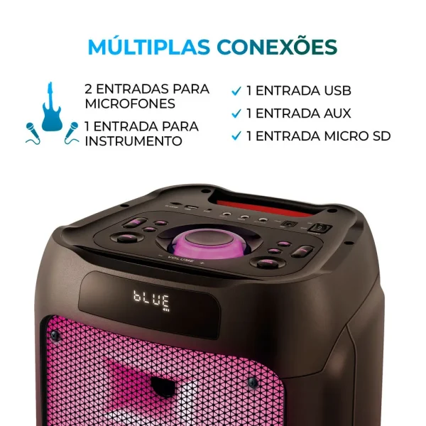 Caixa Amplificada AIWA Party Box PB05, 200W, Conexão USB, Bluetooth, RGB, AWS-PB-05 | Preto - Image 3