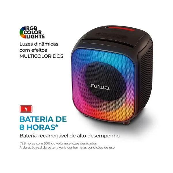 Caixa Amplificada AIWA Party Box PB07, 100W, Conexão USB-C, Bluetooth, RGB, IPX4, AWS-PB-07 | Preto - Image 6