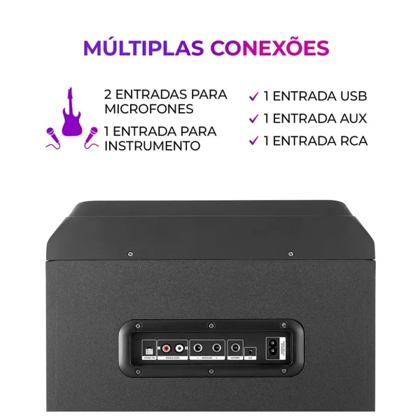 Caixa Amplificada AIWA Torre de Som T1W-02 , 1600W, Conexão USB, Bluetooth, RGB, AWS-T1W-02 | Preto - Image 7