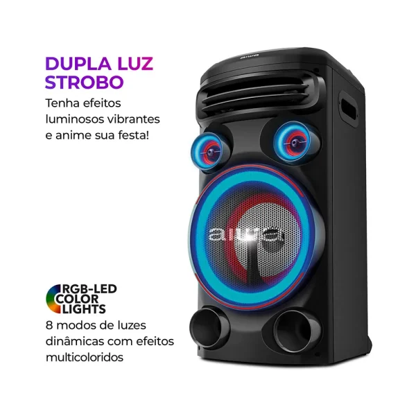 Caixa Amplificada AIWA Torre de Som T1W-02 , 1600W, Conexão USB, Bluetooth, RGB, AWS-T1W-02 | Preto - Image 5