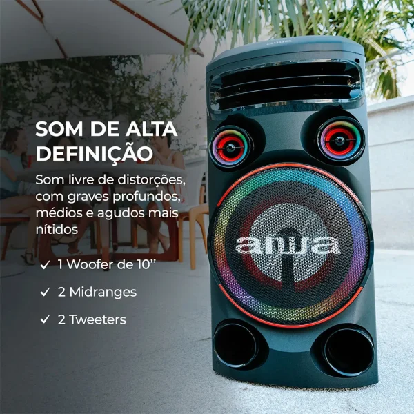 Caixa Amplificada AIWA Torre de Som T1W-02 , 1600W, Conexão USB, Bluetooth, RGB, AWS-T1W-02 | Preto - Image 4