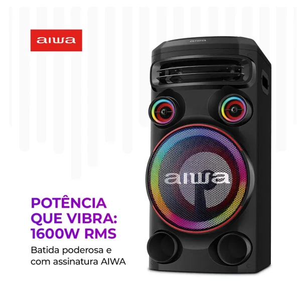 Caixa Amplificada AIWA Torre de Som T1W-02 , 1600W, Conexão USB, Bluetooth, RGB, AWS-T1W-02 | Preto - Image 3