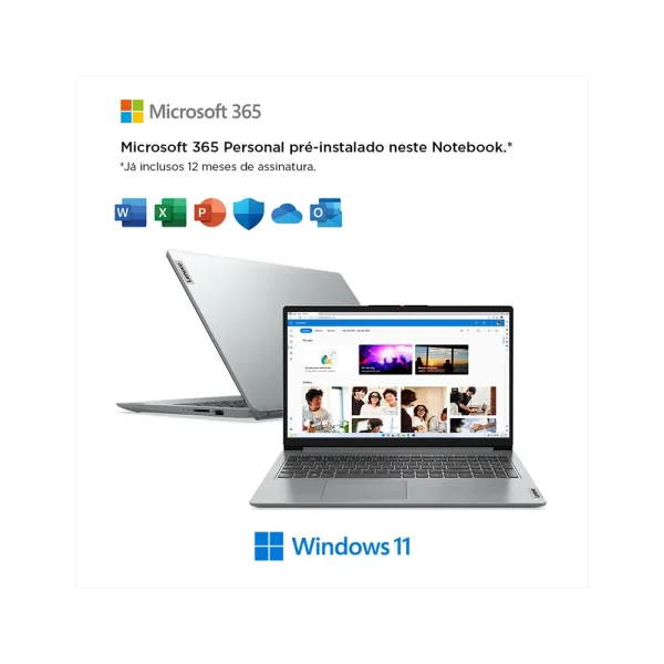 Notebook Lenovo 1i Celeron N4500, 4GB, 128GB SSD, Windows 11, Tela 15.6" FHD | Grey - Image 5