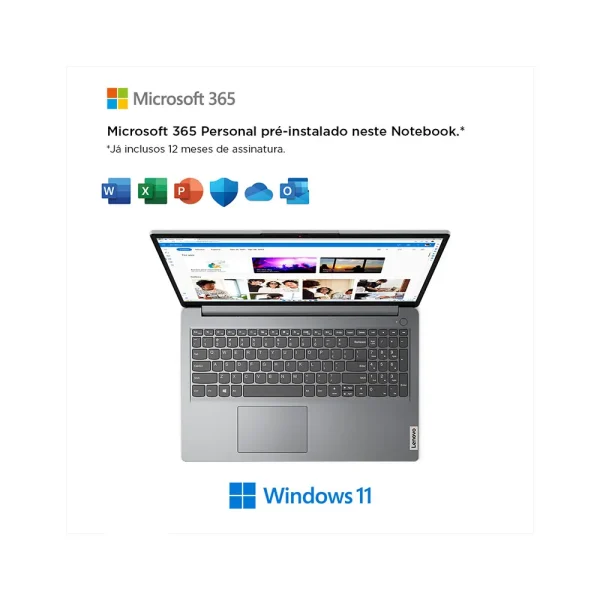 Notebook Lenovo 1i Celeron N4500, 4GB, 128GB SSD, Windows 11, Tela 15.6" FHD | Grey - Image 3