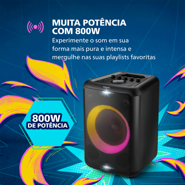 Caixa de Som Bluetooth Philips Party Speaker TAX3208,Potência 800W, com Luzes e Bateria RecarregÃ¡vel | Preto - Image 4