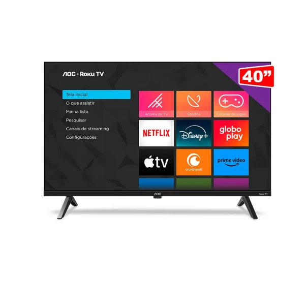 Smart TV AOC 40" Full HD 40S5045/78G ROKU, HDMI, USB, Conexão Wi-Fi, Conversor Digital | Preta