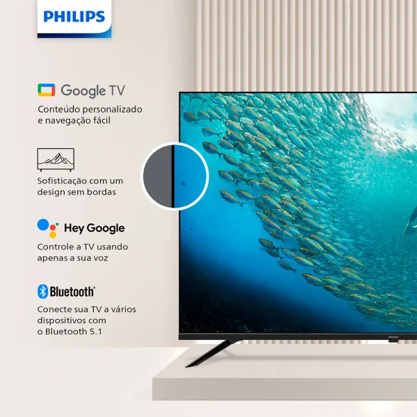 Smart TV Philips 55" LED 4K UHD 55PUG7019, Google TV, Wi-Fi Integrado, Bluetooth, HDR, USB, HDMI, Bordas Ultrafinas | Preto - Image 4