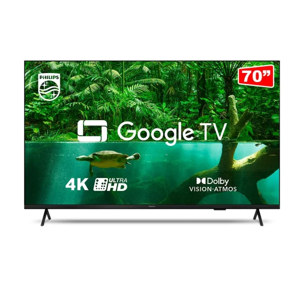 Smart TV Philips 70" DLED 4K UHD, Google TV, Wi-Fi Integrado, Bluetooth, HDR, USB, HDMI, Sem Bordas- 70PUG7408/78 | Preto