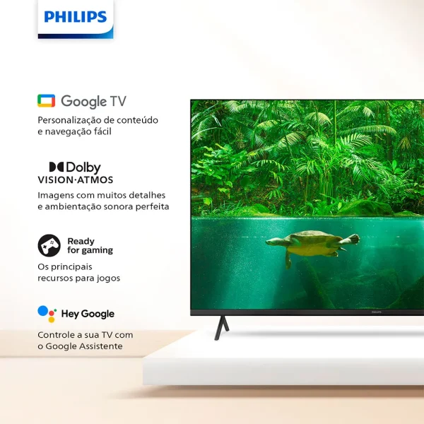 Smart TV Philips 70" DLED 4K UHD, Google TV, Wi-Fi Integrado, Bluetooth, HDR, USB, HDMI, Sem Bordas- 70PUG7408/78 | Preto - Image 4