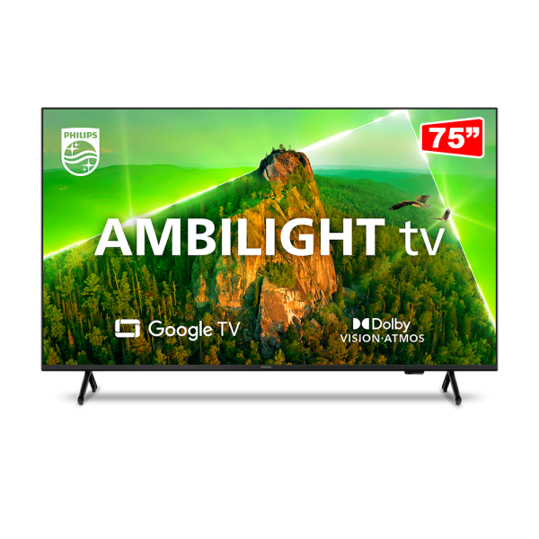 Smart TV Philips 75" DLED 4K UHD 75PUG7908/78, Ambilight, Google TV, Wi-Fi Integrado, Bluetooth, HDR, USB, HDMI, Sem Bordas